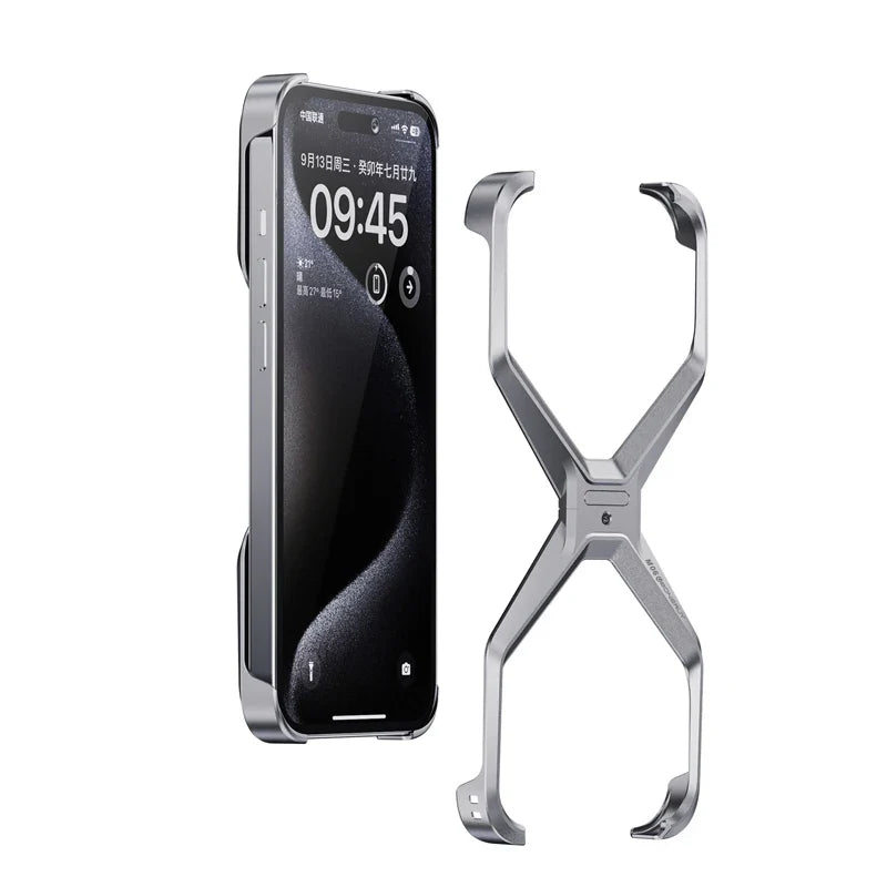 iPhone 15 Pro Max Metal Rimless Titanium Aluminum Alloy Heat Dissipation Bumper Case - Titanium