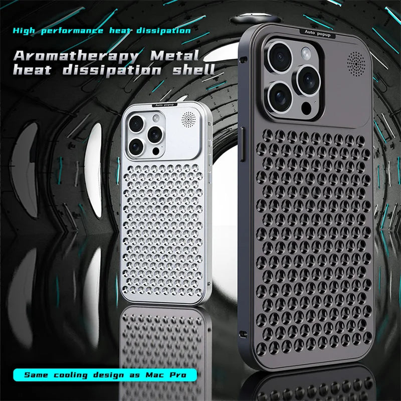 iPhone 15 Pro Max Metal Heat Dissipation Pure Aluminum Cooling Case with Aroma - Black