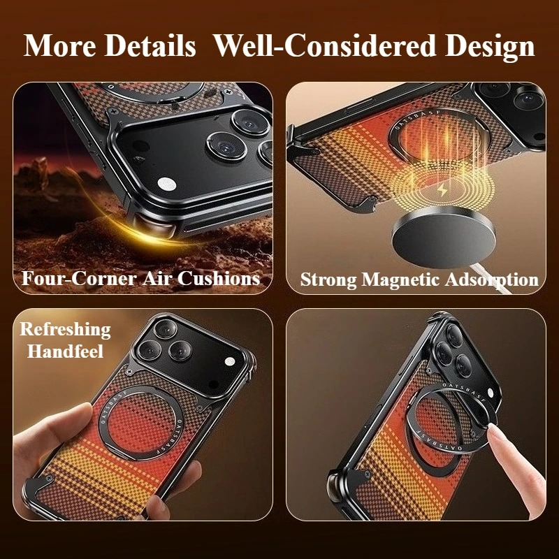 iPhone 17 Pro Titan Carbon Metal Frame Case with 360 Roatating Ring