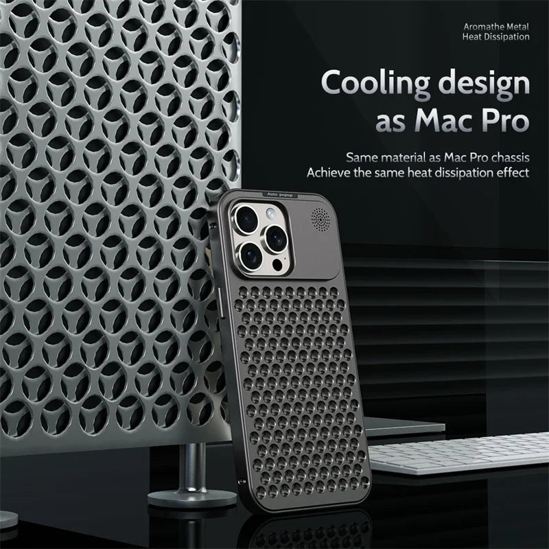 iPhone 15 Pro Max Metal Heat Dissipation Pure Aluminum Cooling Case with Aroma - Black