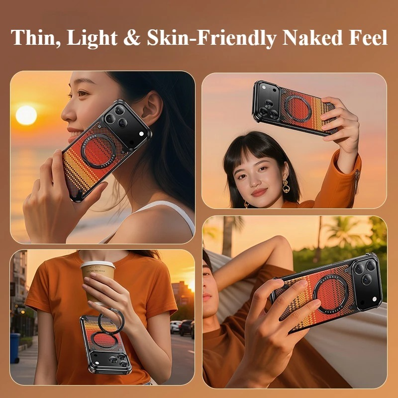 iPhone 17 Pro Max Titan Carbon Metal Frame Case with 360 Roatating Ring