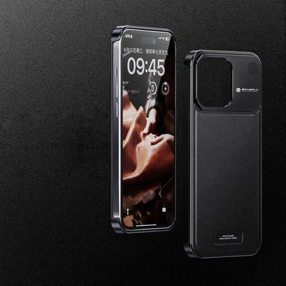 iPhone 16 Pro Max Aluminum & Leather Case with Fragrance Aroma - Black