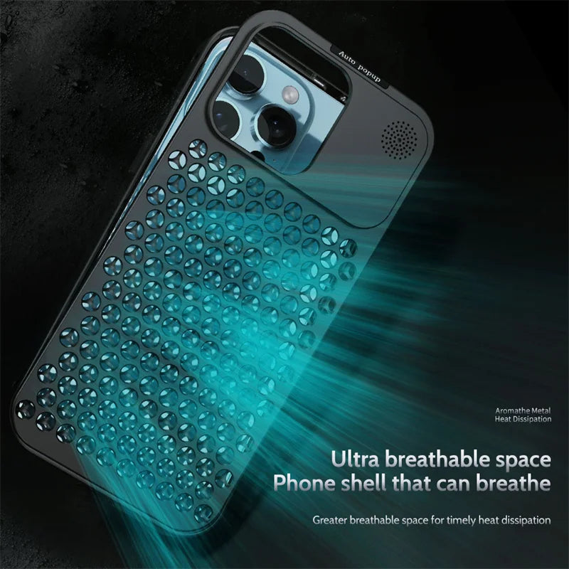 iPhone 15 Pro Max Metal Heat Dissipation Pure Aluminum Cooling Case with Aroma - Black