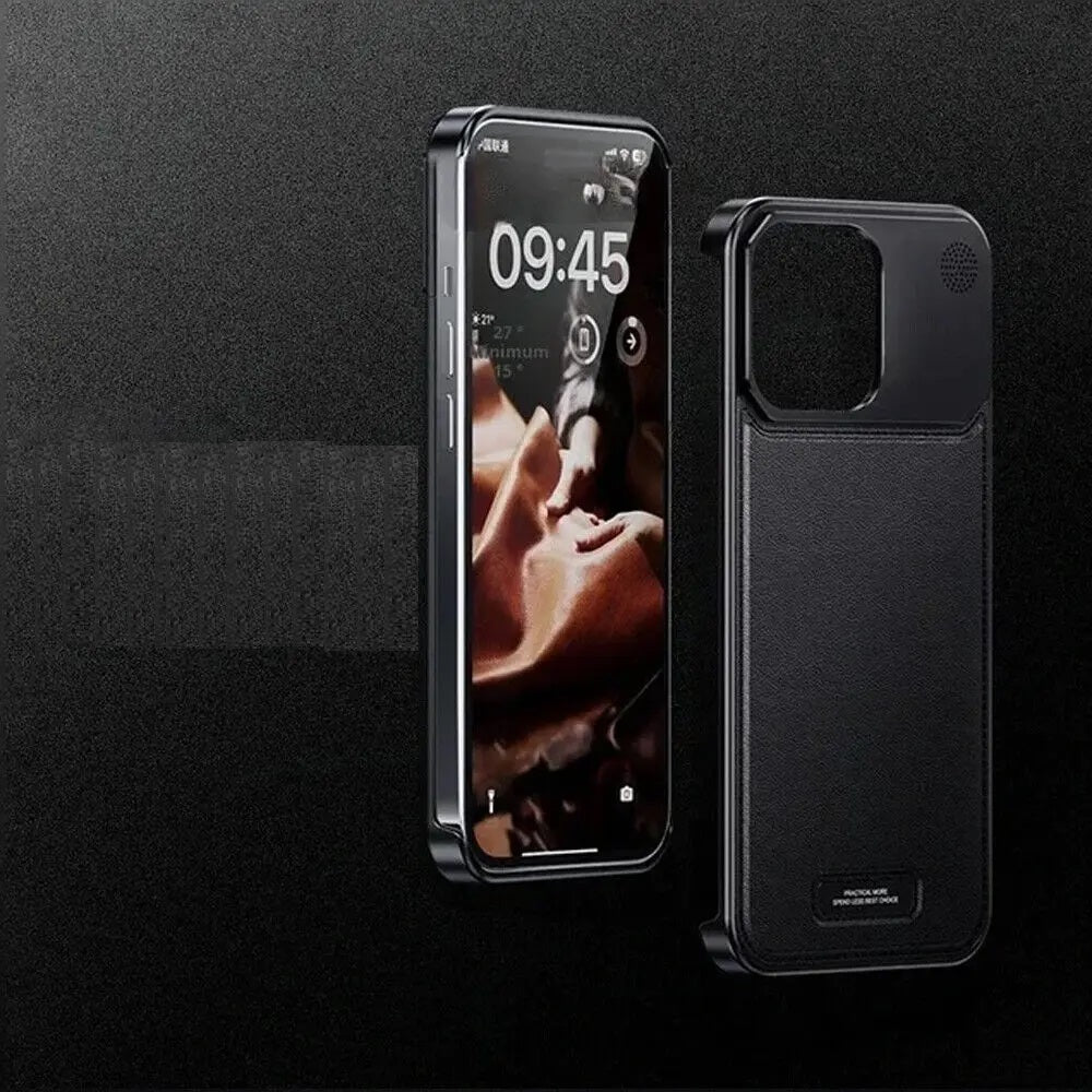 iPhone 15 Pro Max Frameless Metal AeroFLex Aluminum & Leather Case with Aroma