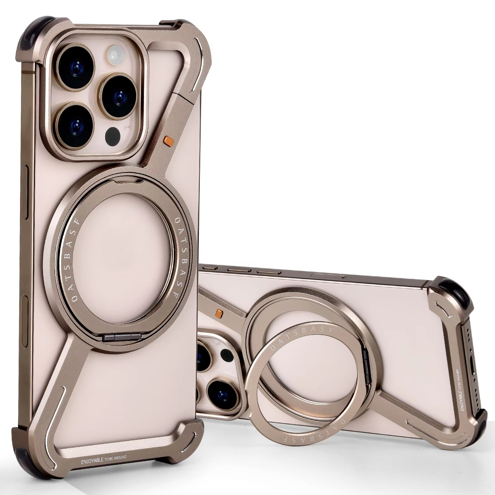 iPhone 16 Pro Framless Z Shape Metal Case with 360 Magnetic Ring & Magsafe - Desert