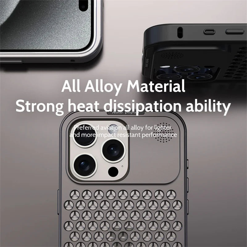 iPhone 15 Pro Max Metal Heat Dissipation Pure Aluminum Cooling Case with Aroma - Black