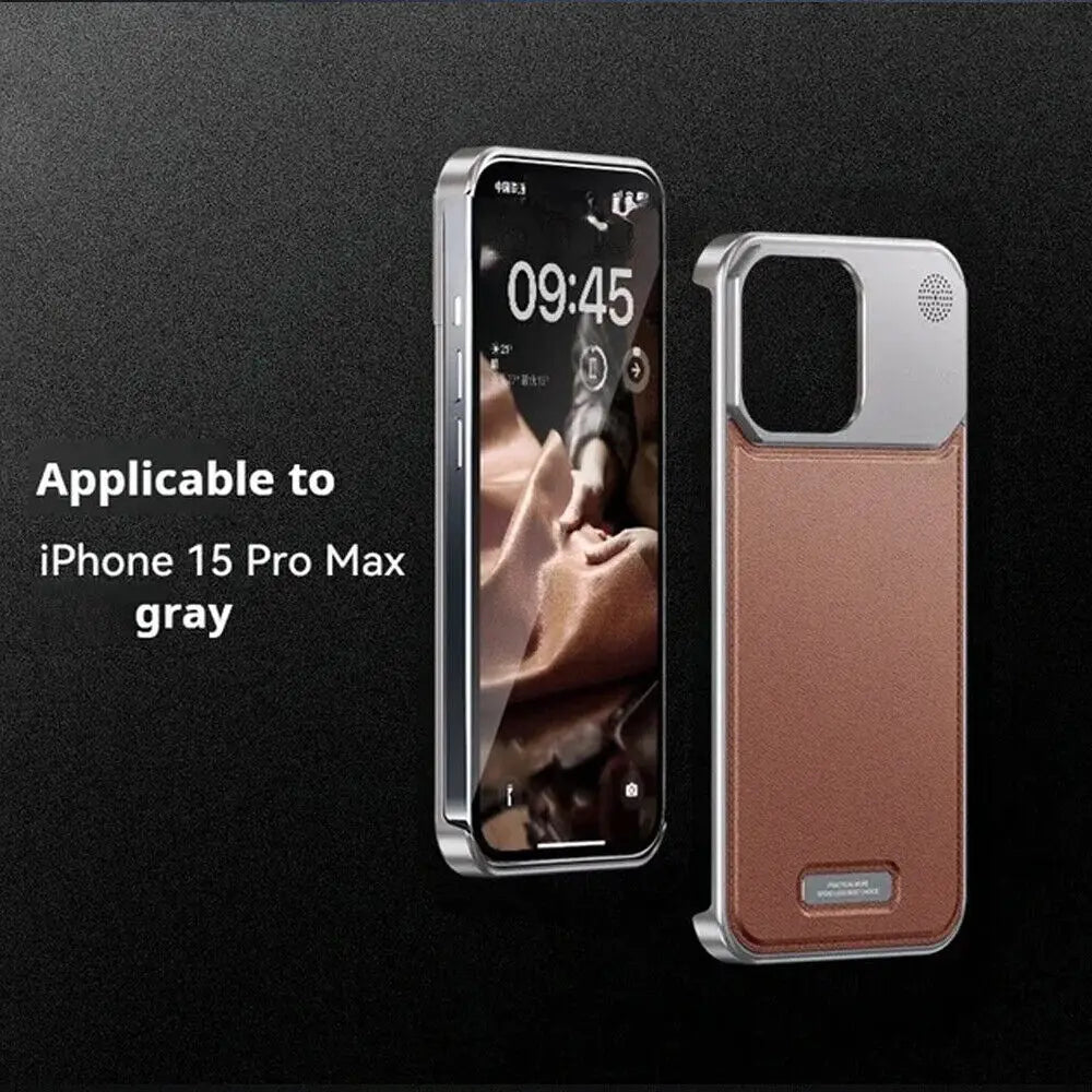 iPhone 15 Pro Max Frameless Metal AeroFLex Aluminum & Leather Case with Aroma