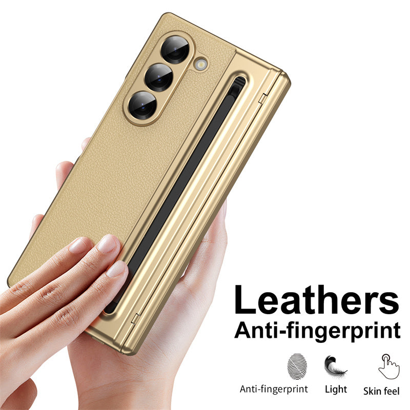 Samsung Galaxy Z Fold 6 Electroplating Leather Case with S Pen & Front Glass Protection