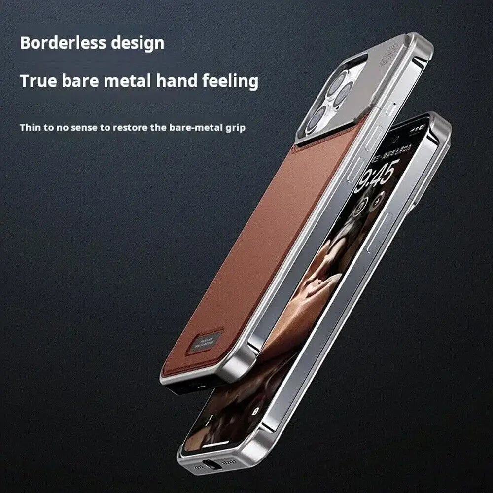 iPhone 16 Pro Max Aero Flex Frameless Aluminum & Leather Case with Fragrance Aroma - Gray