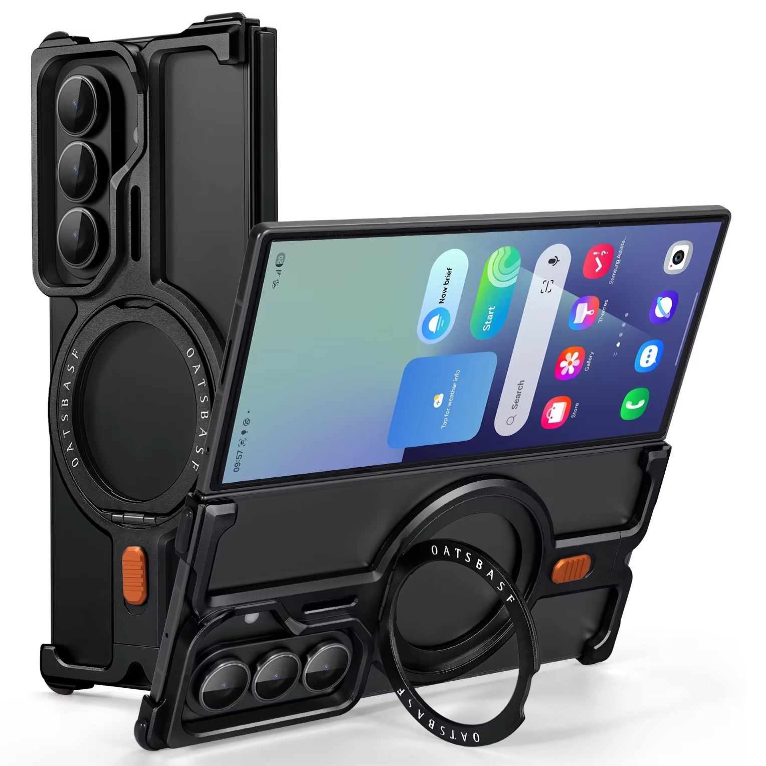 Samsung Galaxy Z Fold7 Framless T Shape Metal Bumper with Magsafe & 360° Rotation Ring - Black