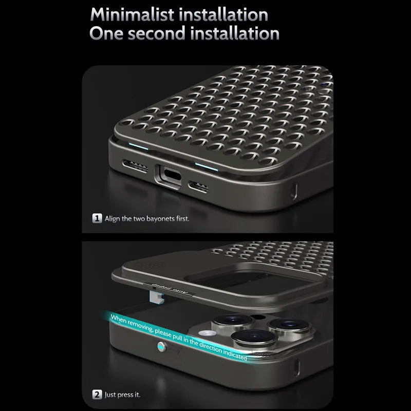 iPhone 15 Pro Max Metal Heat Dissipation Pure Aluminum Cooling Case with Aroma - Black