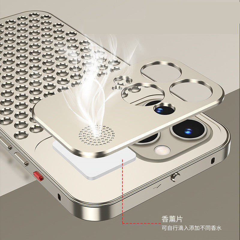 iPhone 15 Pro Max Metal Heat Dissipation Pure Aluminum Cooling Case with Aroma - Titanium