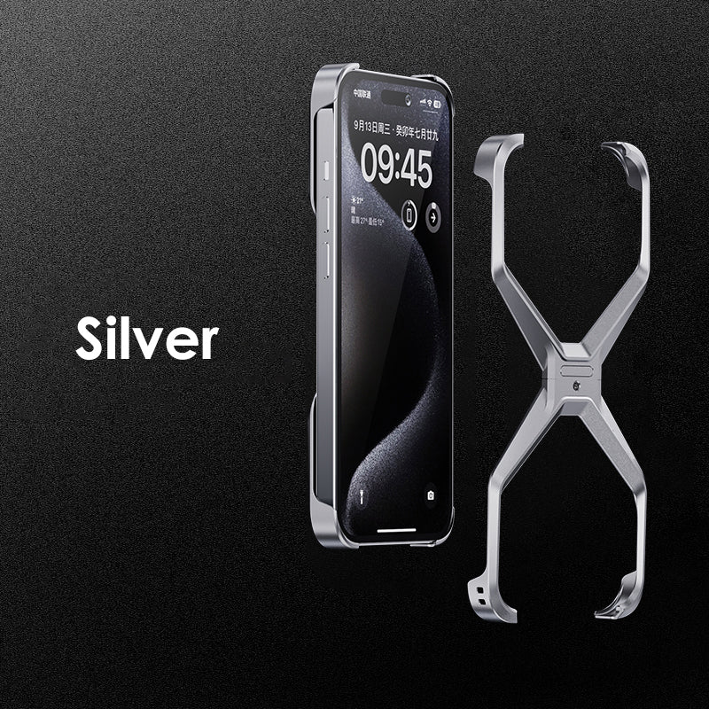 iPhone 15 Pro Max Super Slim Metal Luxury Aluminum Frameless X-Shaped Case - Silver