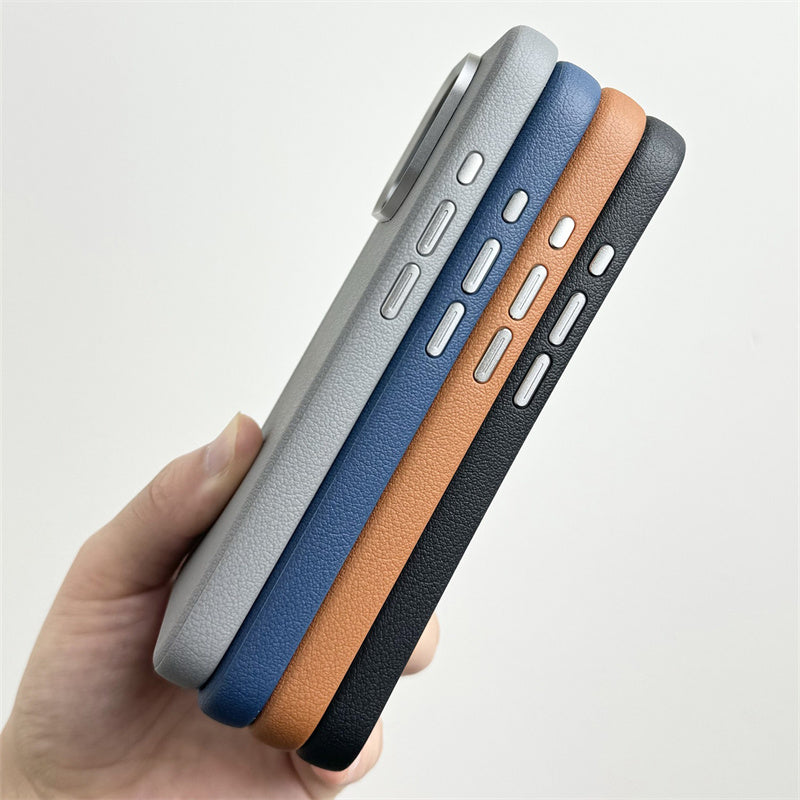 iPhone 15 Pro Genuine Leather Case Luxury Business Style Back Cover - Gray