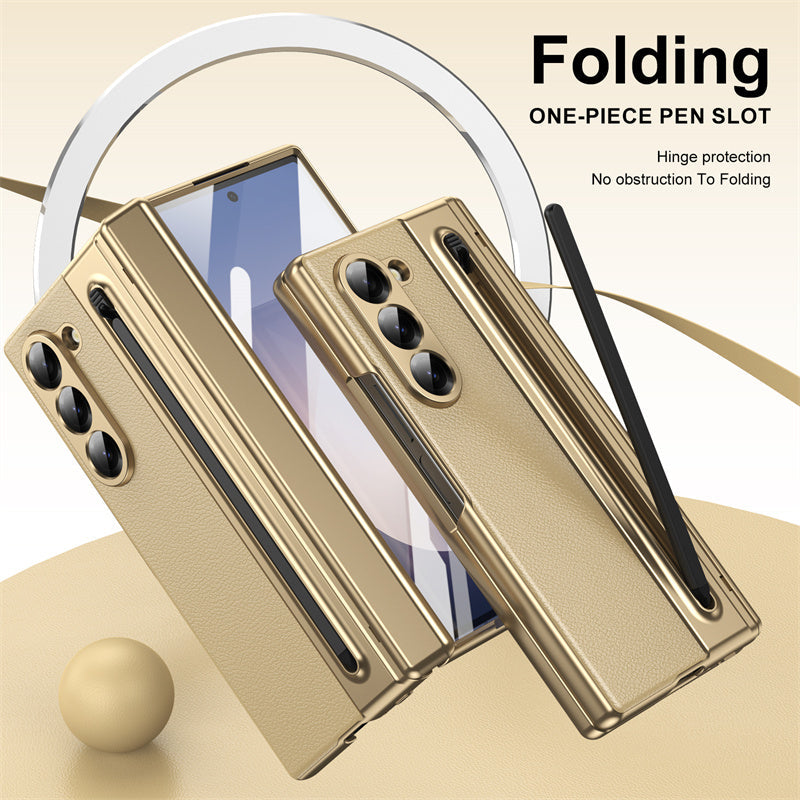 Samsung Galaxy Z Fold 6 Electroplating Leather Case with S Pen & Front Glass Protection