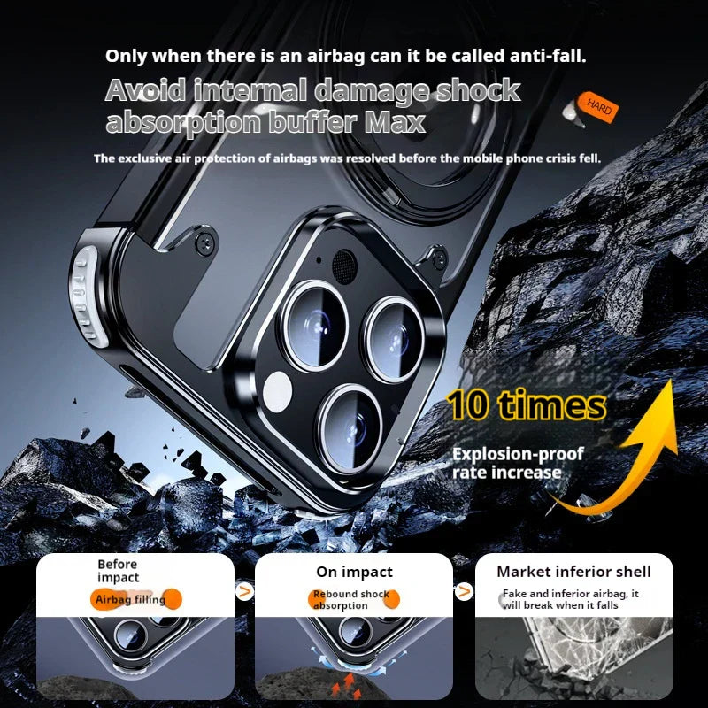 iPhone 15 Pro Metal Rimless Leather Rotating Ring Impact Resistance Casing with MagSafe - Titanium