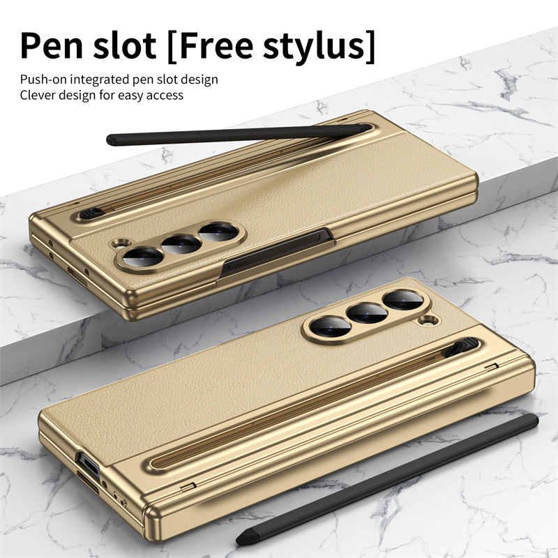 Samsung Galaxy Z Fold 6 Electroplating Leather Case with S Pen & Front Glass Protection