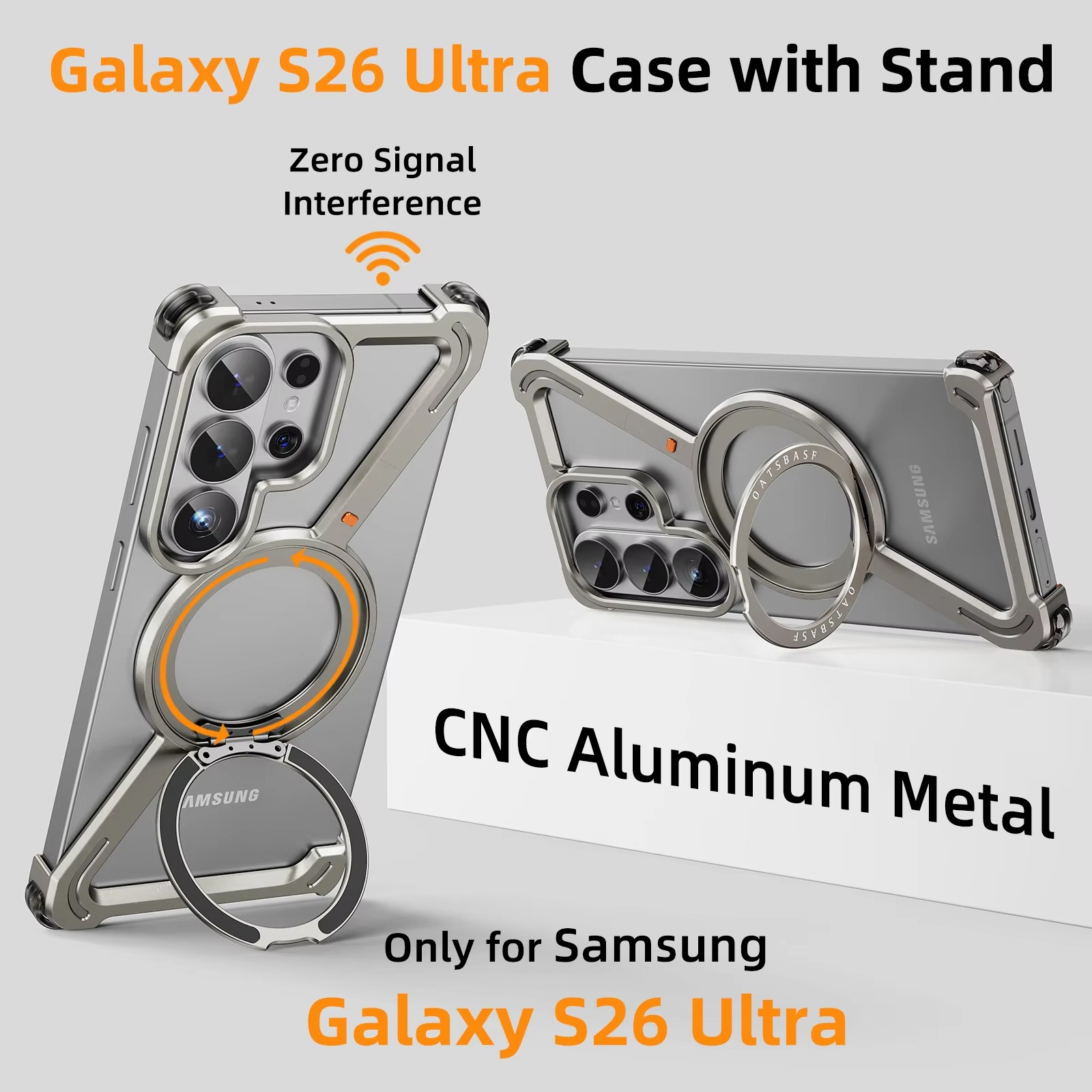 Samsung Galaxy S26 Ultra Z Shape Metal Case with Magsafe & 360° Rotatable Stand - Titanium