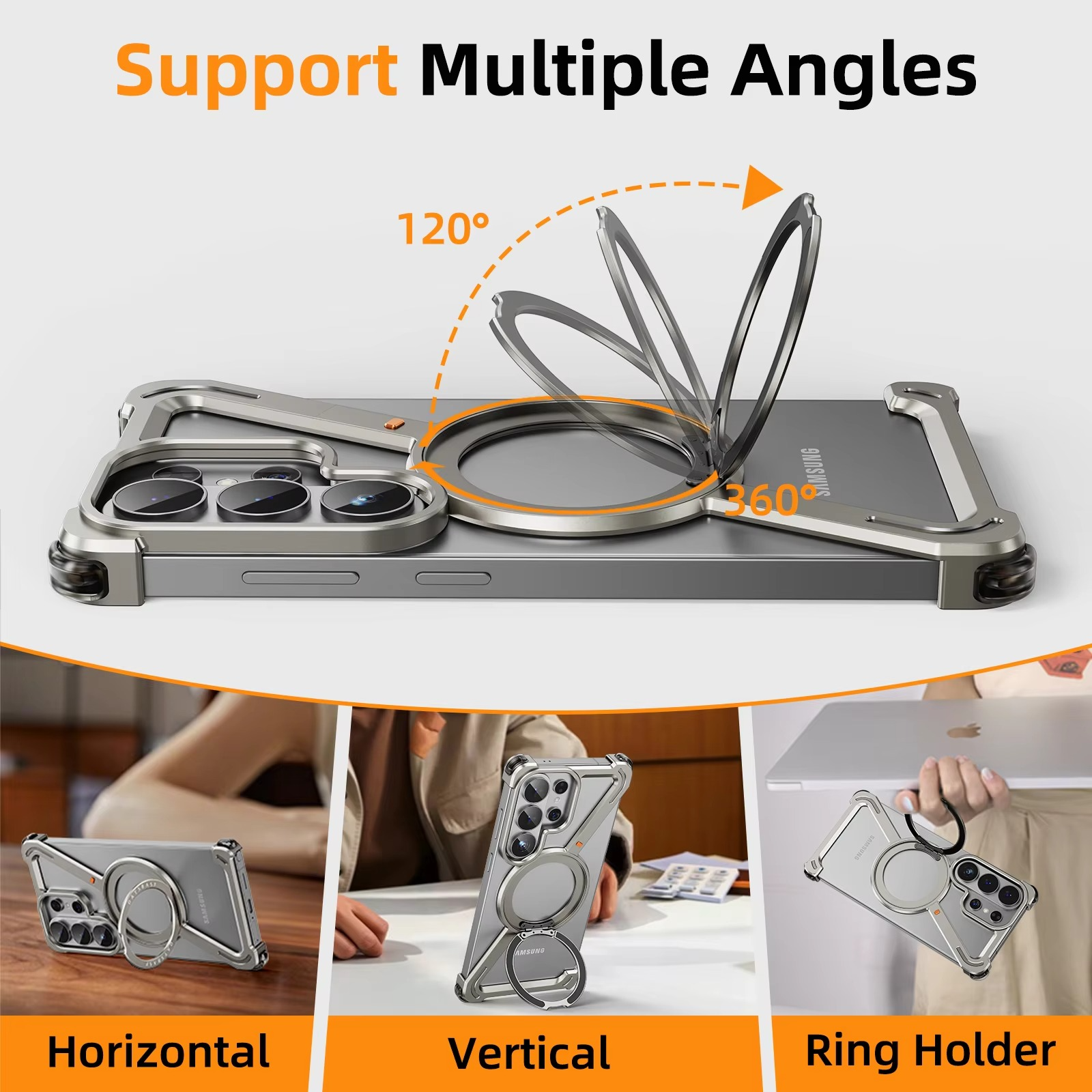 Samsung Galaxy S26 Ultra Z Shape Metal Case with Magsafe & 360° Rotatable Stand - Titanium