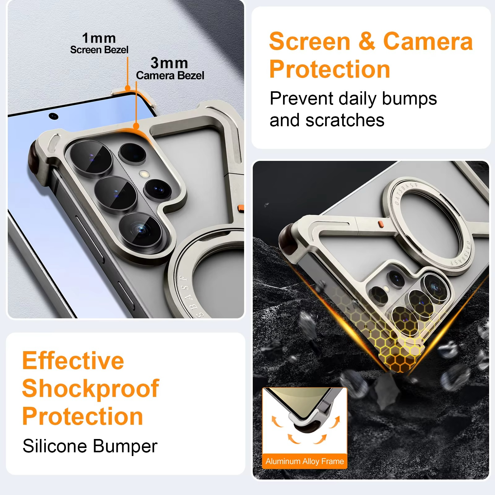 Samsung Galaxy S26 Ultra Z Shape Metal Case with Magsafe & 360° Rotatable Stand - Titanium