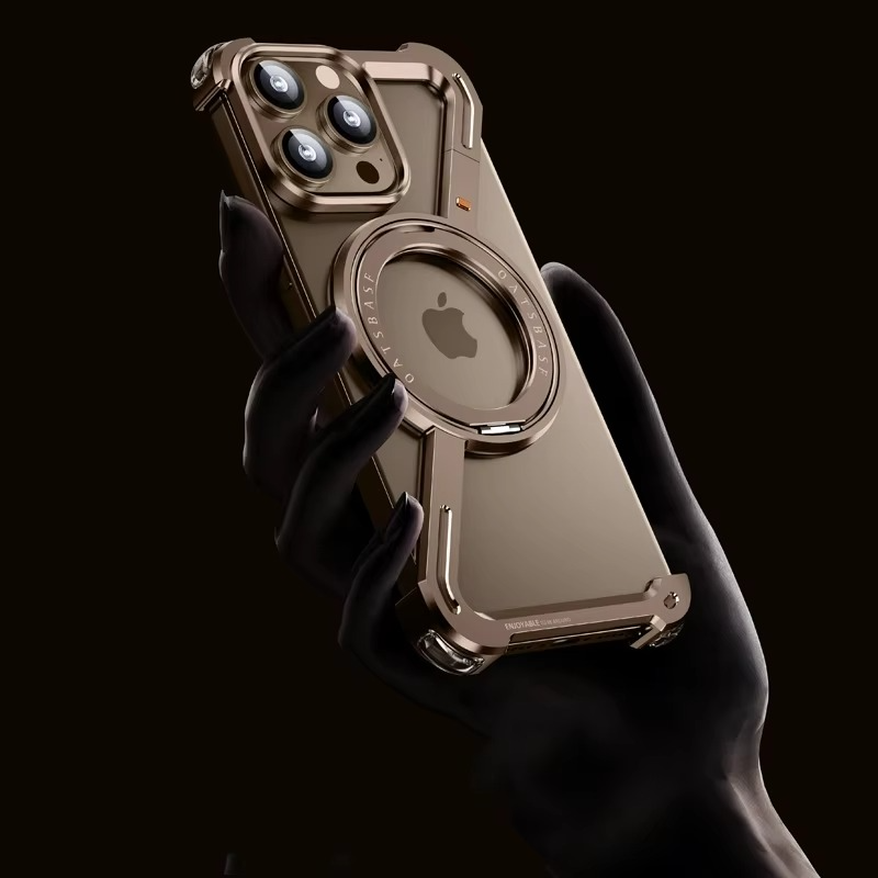 iPhone 16 Pro Framless Z Shape Metal Case with 360 Magnetic Ring & Magsafe - Desert