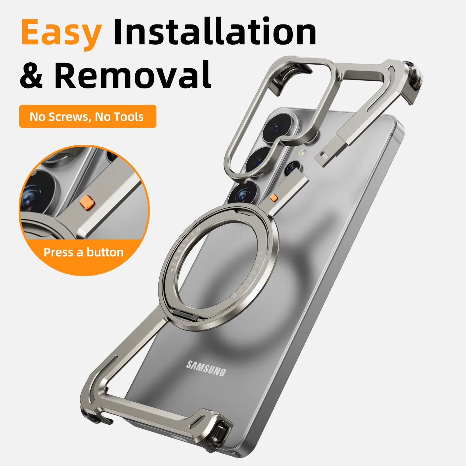Samsung Galaxy S26 Ultra Z Shape Metal Case with Magsafe & 360° Rotatable Stand - Titanium