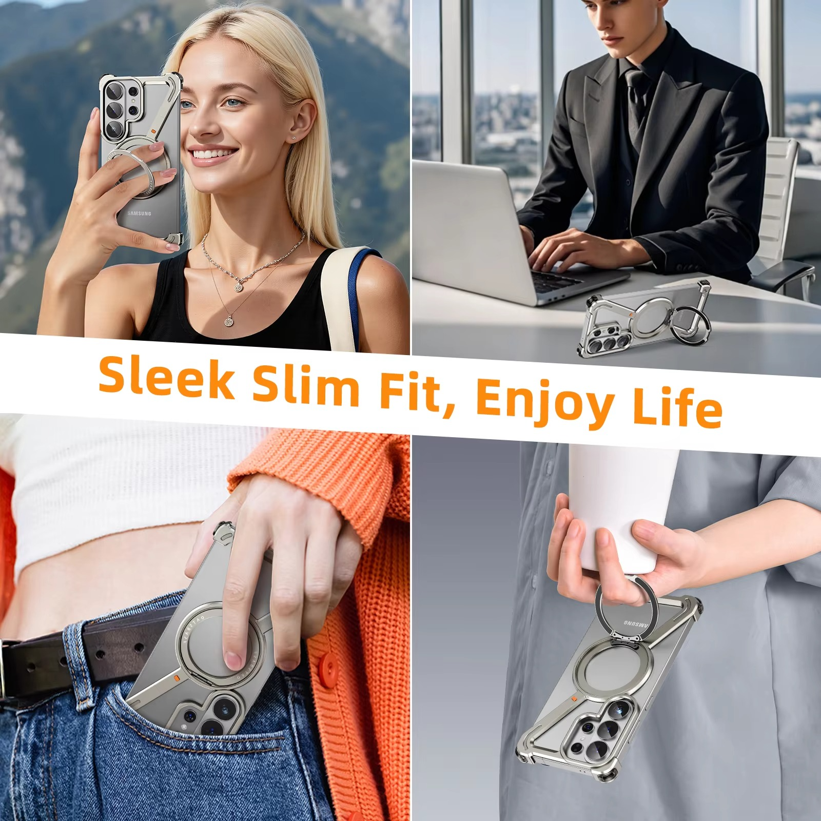 Samsung Galaxy S26 Ultra Z Shape Metal Case with Magsafe & 360° Rotatable Stand - Titanium