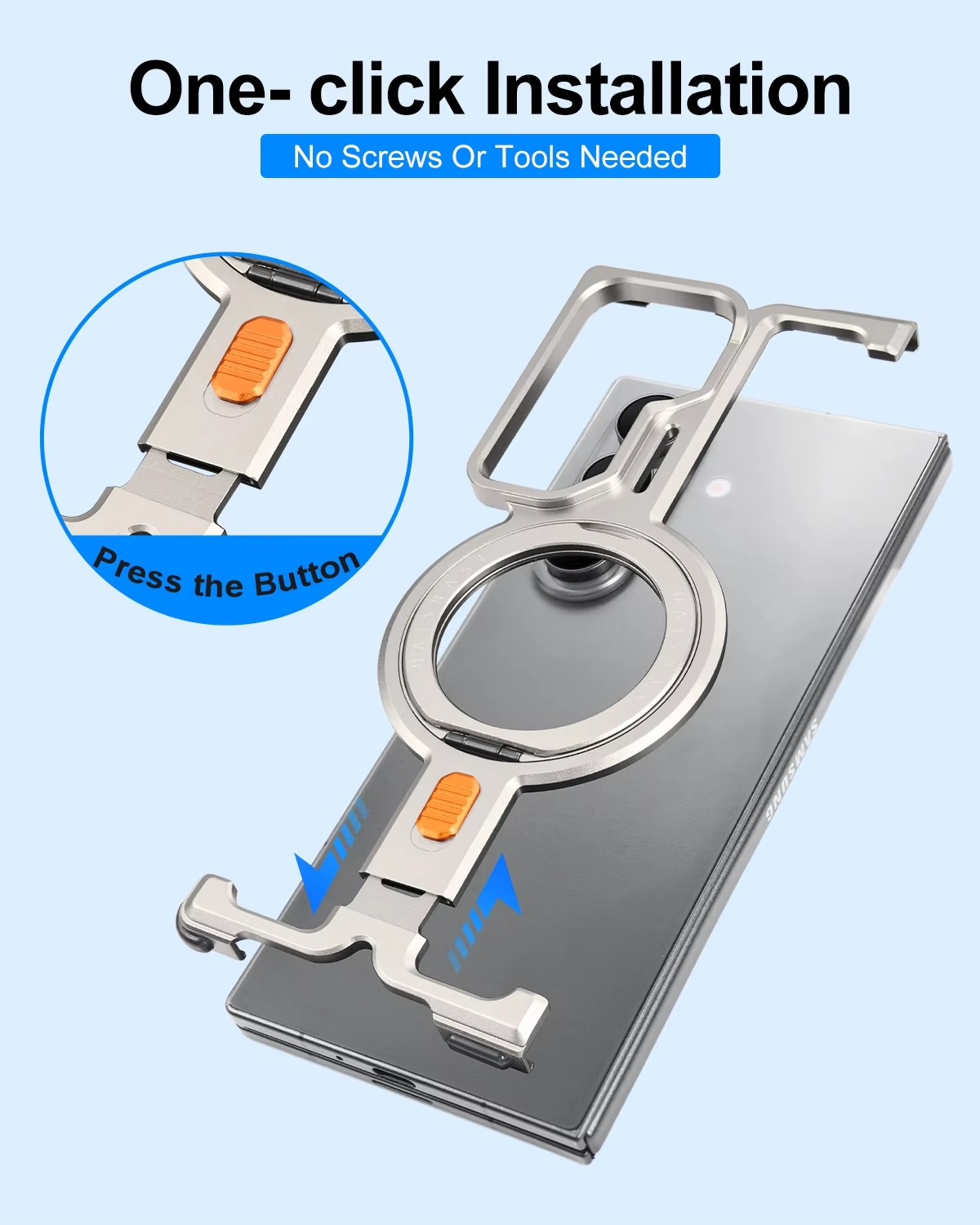 Samsung Galaxy Z Fold7 Framless T Shape Metal Bumper with Magsafe & 360° Rotation Ring - Silver