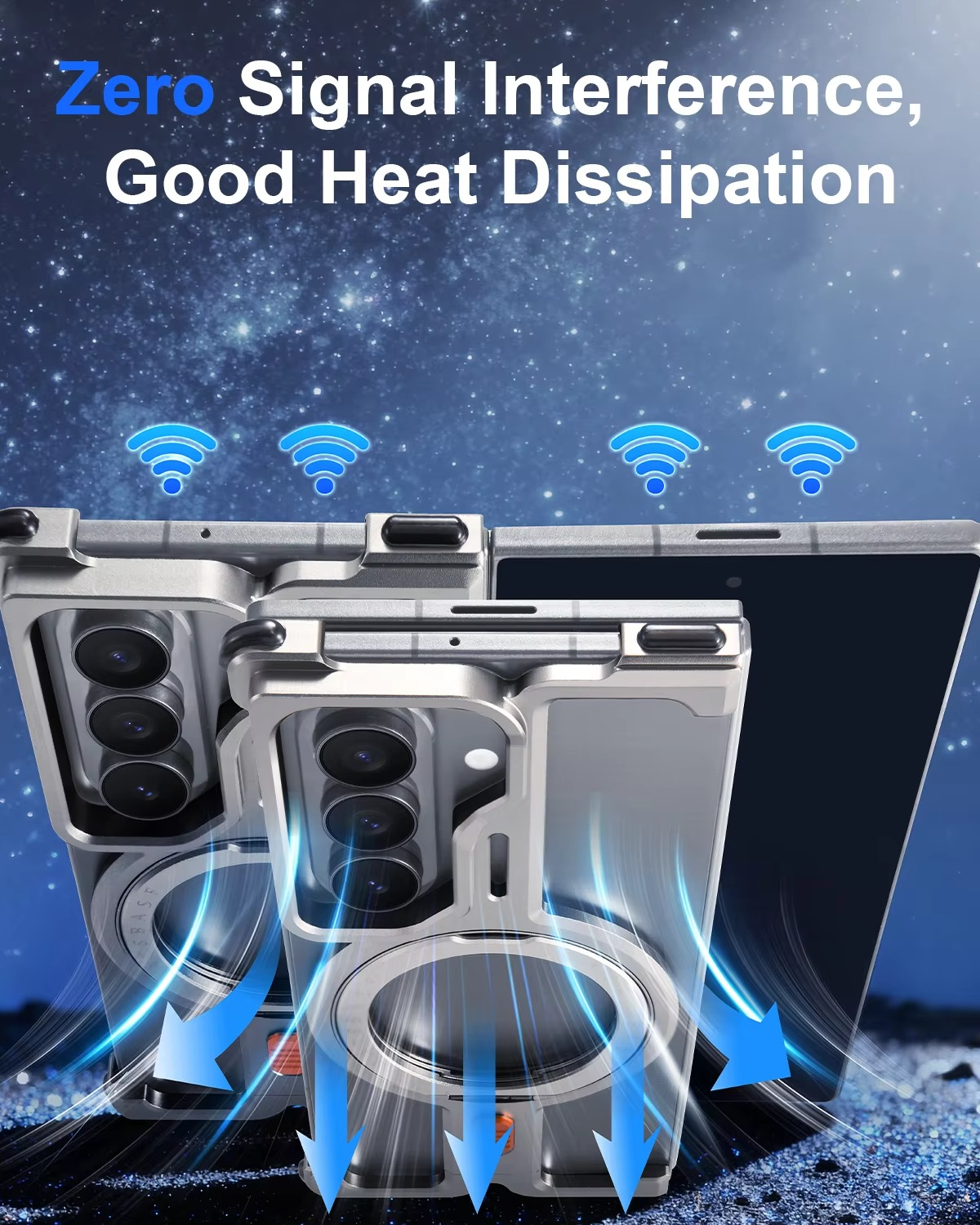 Samsung Galaxy Z Fold7 Framless T Shape Metal Bumper with Magsafe & 360° Rotation Ring - Silver