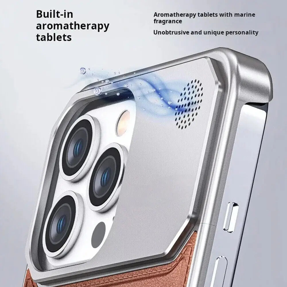 iPhone 16 Pro Aero Flex Frameless Aluminum & Leather Case with Fragrance Aroma - Gray