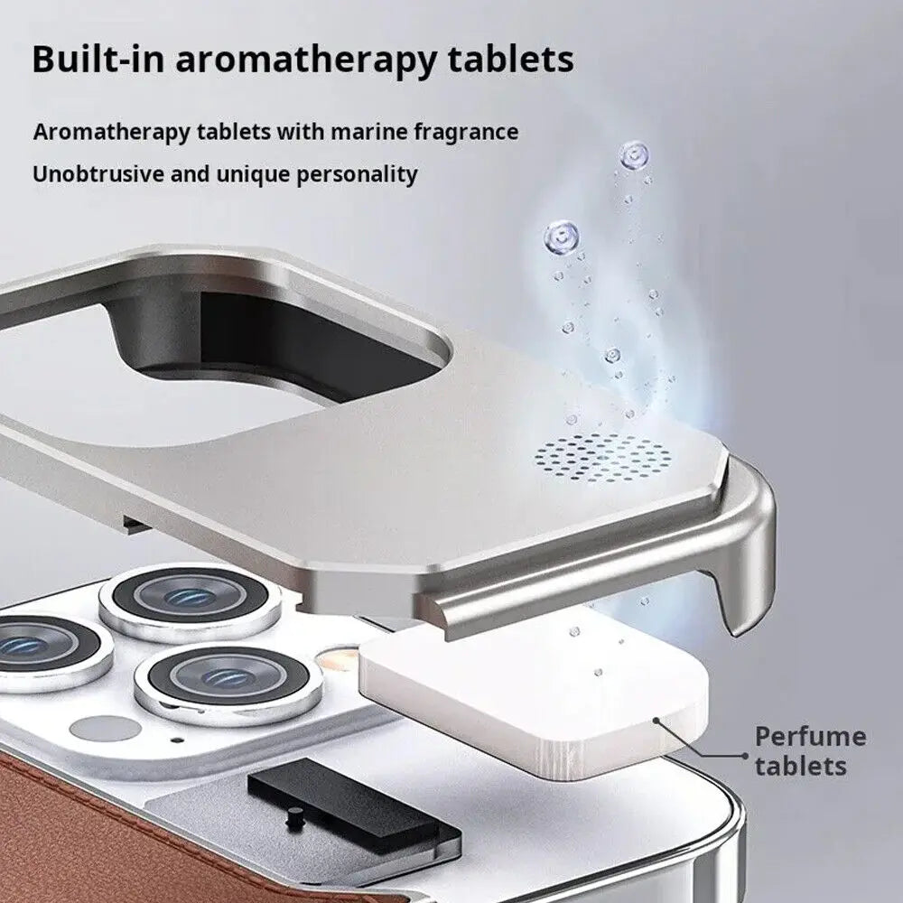 iPhone 15 Pro Max Frameless Metal AeroFLex Aluminum & Leather Case with Aroma