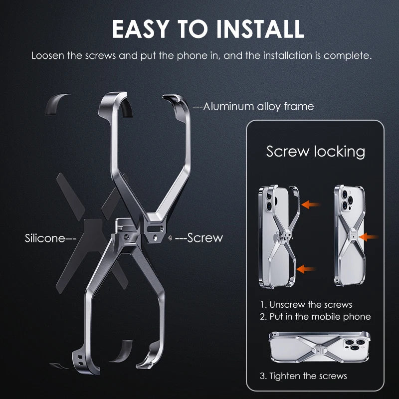 iPhone 15 Pro Max Metal Rimless Titanium Aluminum Alloy Heat Dissipation Bumper Case - Gray