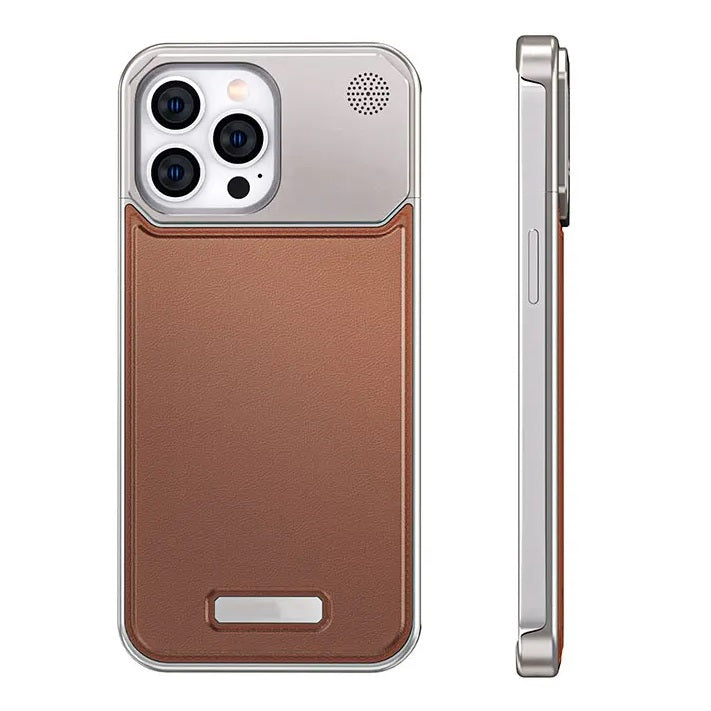 iPhone 15 Pro Max Frameless Metal AeroFLex Aluminum & Leather Case with Aroma