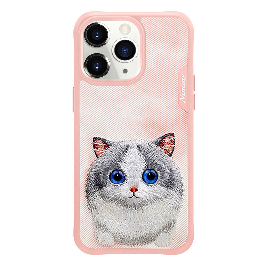 Nimmy Embroidery for iPhone 14 TPU+PU Leather Shockproof Big Eyes-Ragdoll