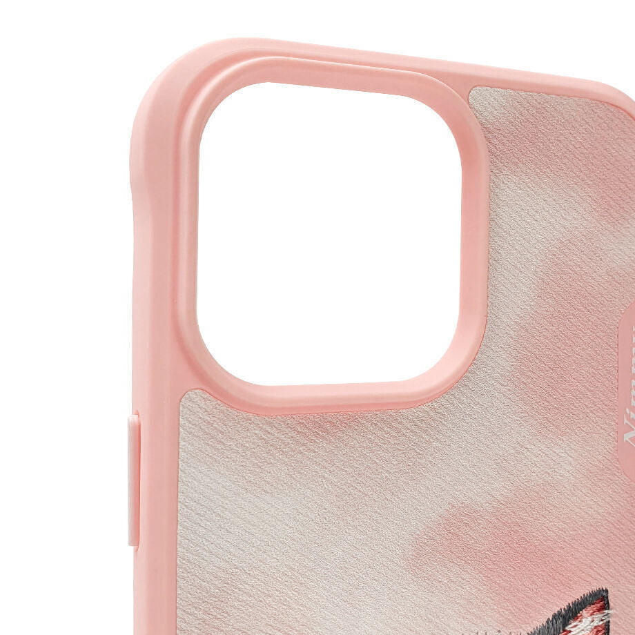 iPhone 14 Pro Max Nimmy Embroidery Shockproof Big Eyes Series Case - Pink