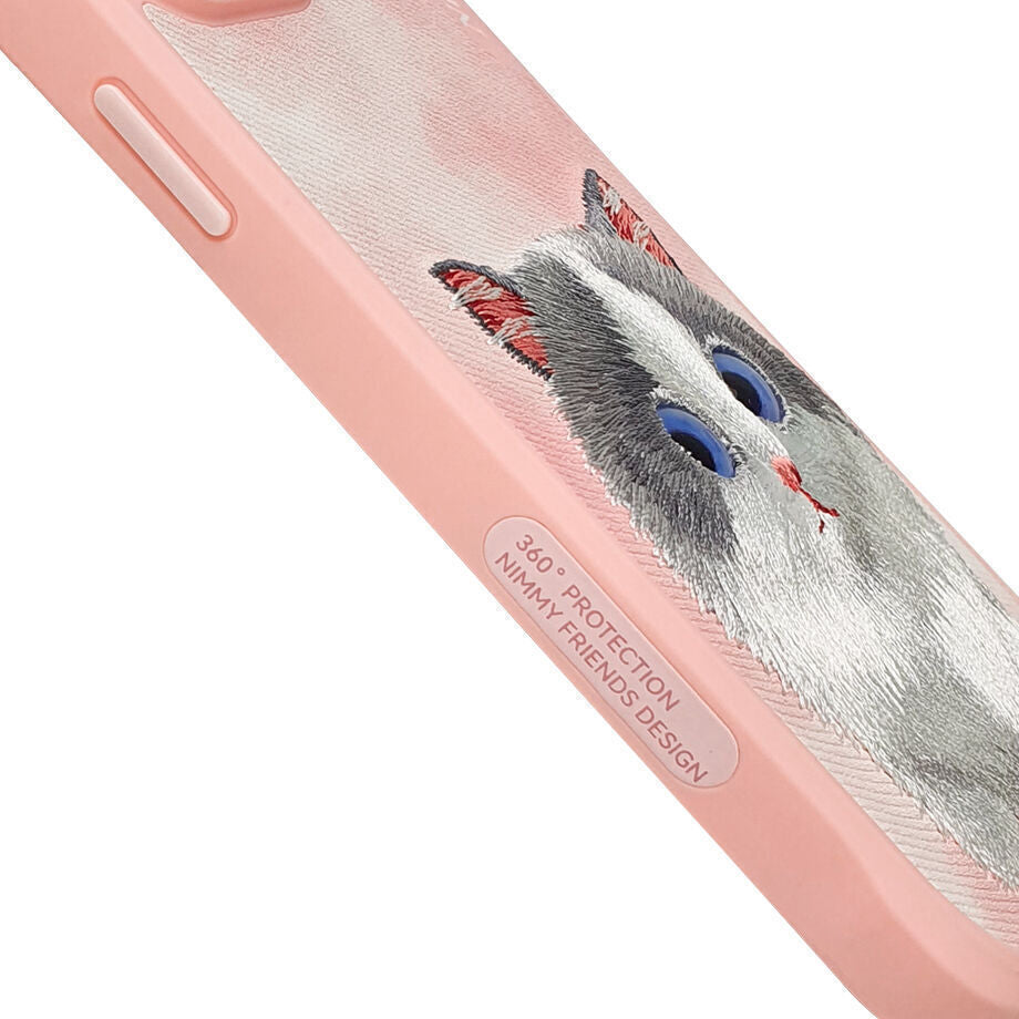 iPhone 14 Pro Max Nimmy Embroidery Shockproof Big Eyes Series Case - Pink
