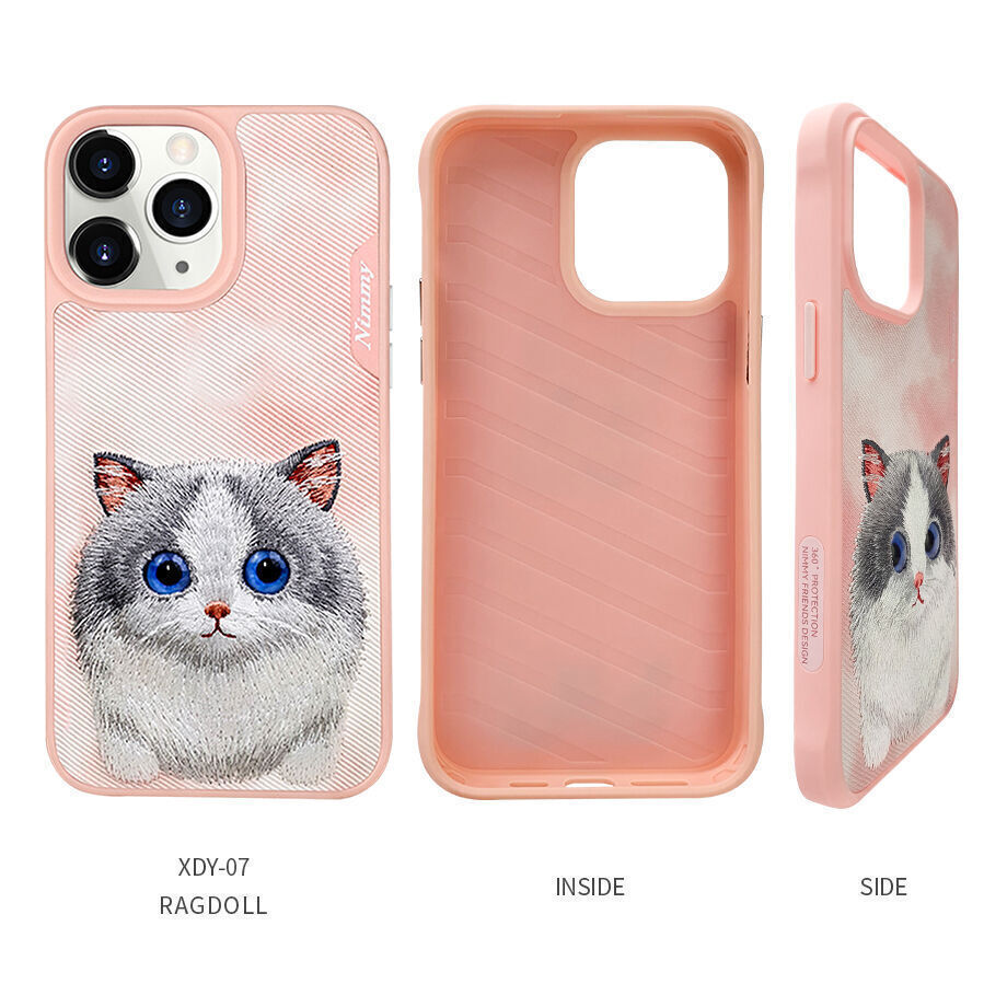 iPhone 14 Pro Max Nimmy Embroidery Shockproof Big Eyes Series Case - Pink