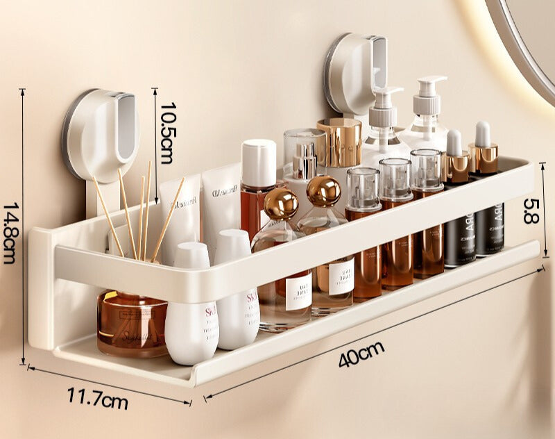 Steel Wall Mounted Suction-Cup Bathroom Rack (Cream White)