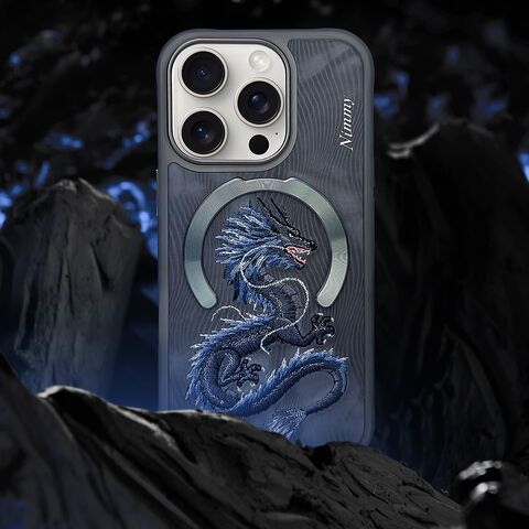 Nimmy Design Dreamy Animal Series Magnetic Safe Case for Apple iPhone 16 3D Embroidery Anti-Slip Scratch Resistant Protective Cover ( Blue Dragon)
