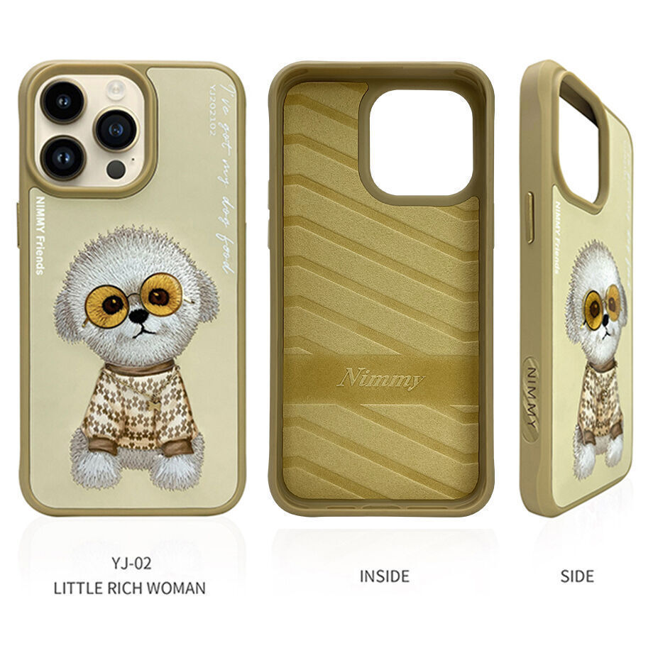 iPhone 14 Pro Max Nimmy Official Embroidery Shockproof Glass Series Case - Gold