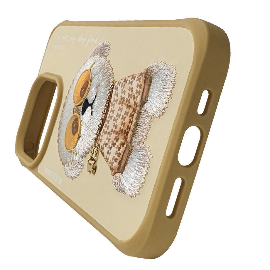 Nimmy Embroidery for iPhone 14 TPU+PU Leather Shockproof Glass Case-Rich Woman