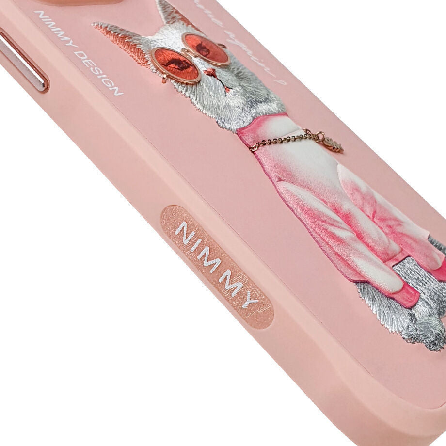 Nimmy Embroidery for iPhone 14 TPU+PU Leather Shockproof Glass Case-Pink Beauty