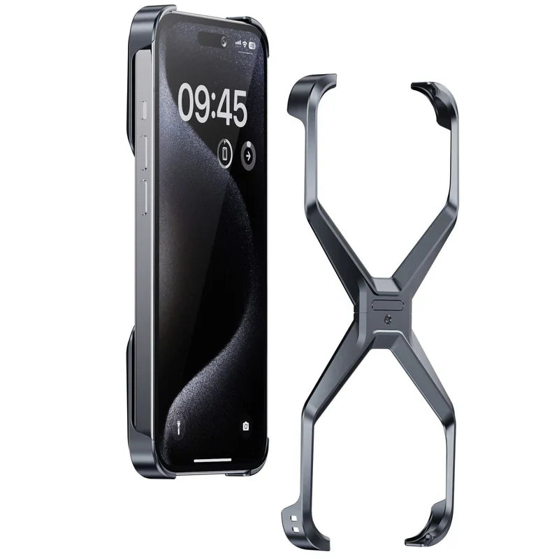 iPhone 16 Pro Super Slim Premium Metal Luxury Aluminum Frameless X Shaped Case - Grey