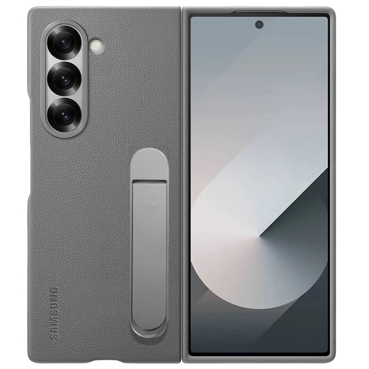 Samsung Galaxy Z Fold 6 Leather Protective Shell Case with Kickstand - Gray