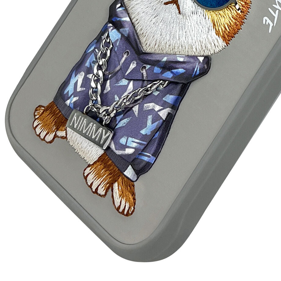 iPhone 16 Pro Nimmy Embroidery Chain Series Back Cover - Titanium Cat