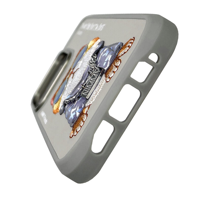 iPhone 16 Pro Nimmy Embroidery Chain Series Back Cover - Titanium Cat