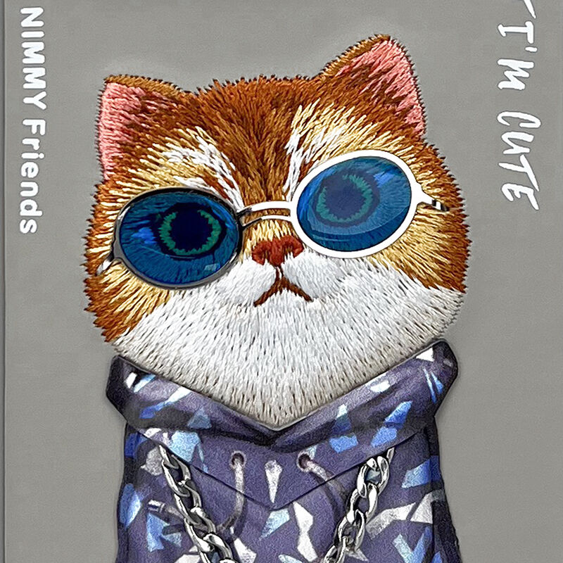 iPhone 16 Pro Nimmy Embroidery Chain Series Back Cover - Titanium Cat