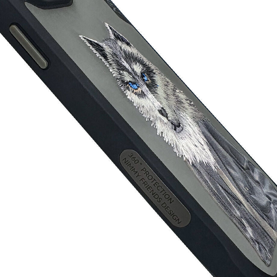 iPhone 14 Pro Max Nimmy Embroidery Leather Shockproof Fashion Series Case - Black