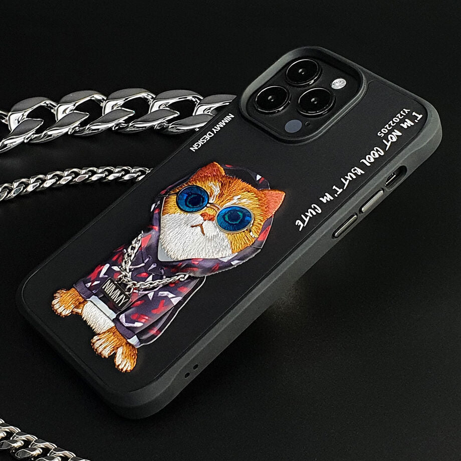 iPhone 14 Pro Max Nimmy Embroidery Shockproof Glass Series Case - Black