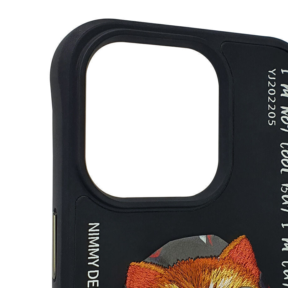 iPhone 14 Pro Max Nimmy Embroidery Shockproof Glass Series Case - Black
